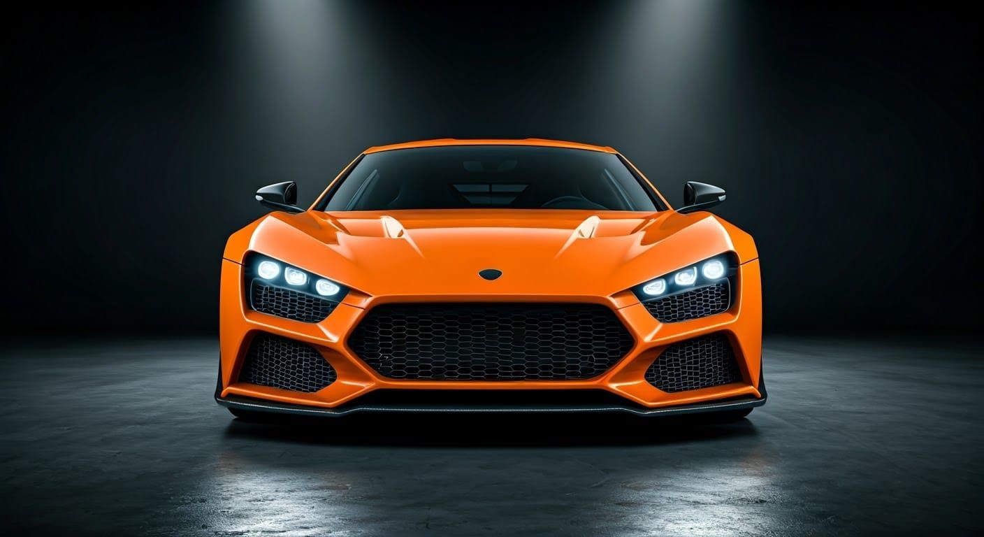 Orangefarbener Zenvo ST1 vor dunklem Hintergrund in Cyberpun...