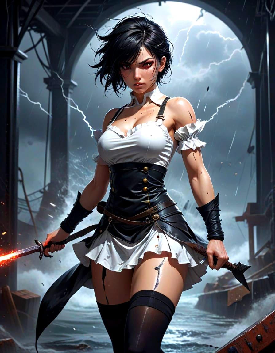 Chaos Goddess in Stormy Shipyard