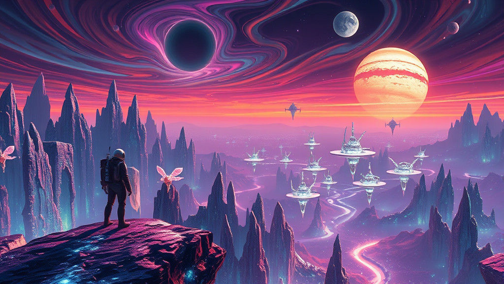 Cyberpunk Alien World with Towering Crystalline Spires and B...