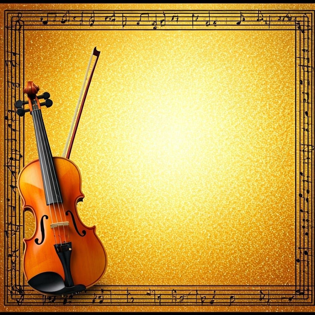 Luxurious Golden Greeting Card with Intricate Violin and Mus...