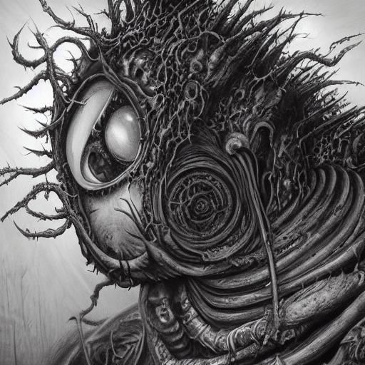Gothic Metal Face with Spiky Hair in Creepy Art Style