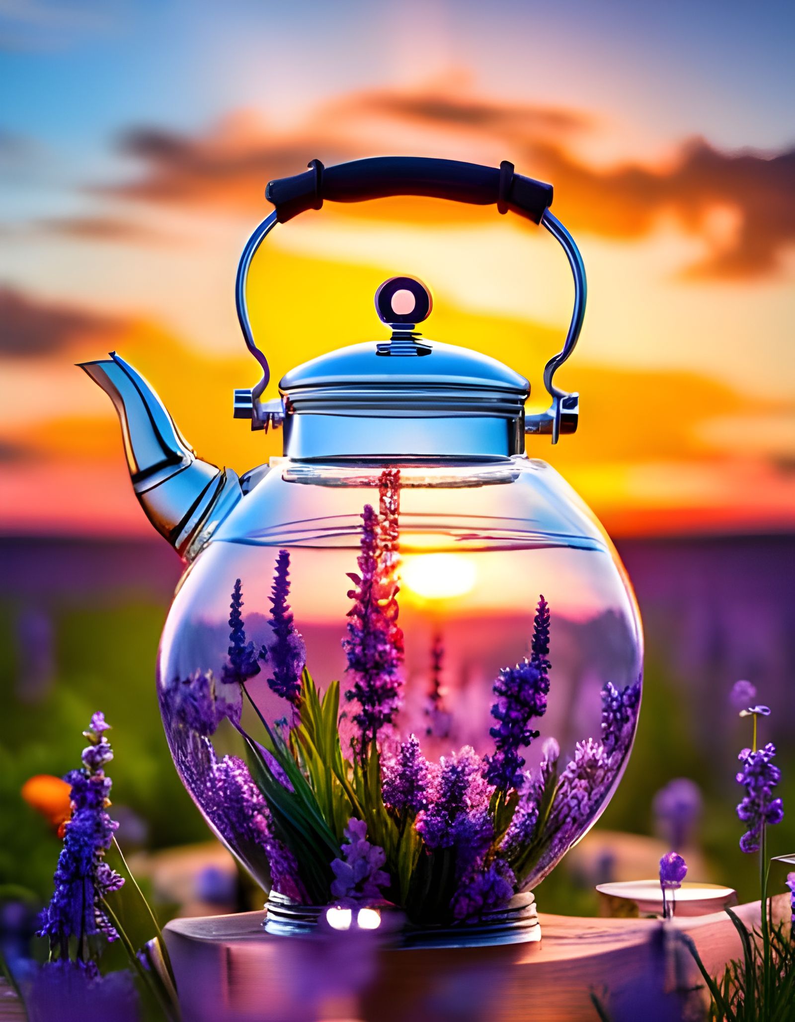 Lavender tea in a kettle