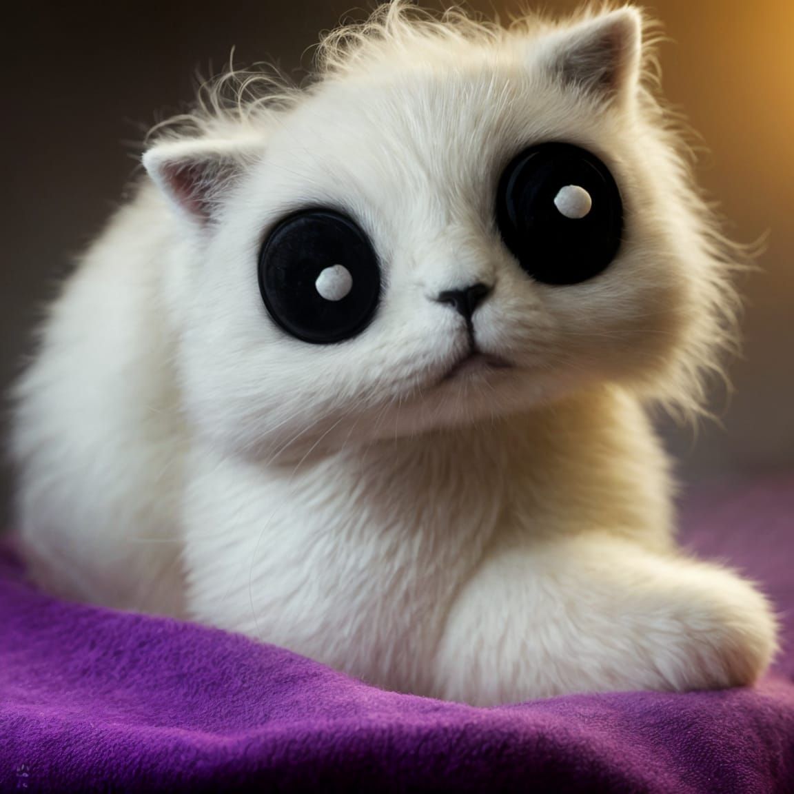 Dreamlike Studio Portrait of a Wool Felted Cat in Vibrant Fa...