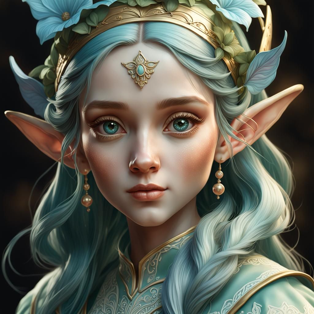 Vintage-Inspired Porcelain Elf Doll Portrait in Triadic Colo...