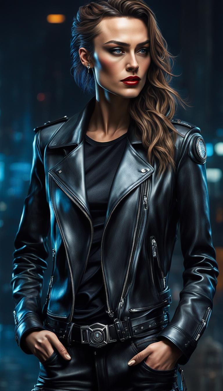 Cyberpunk Rockstar Model in Dark Attire