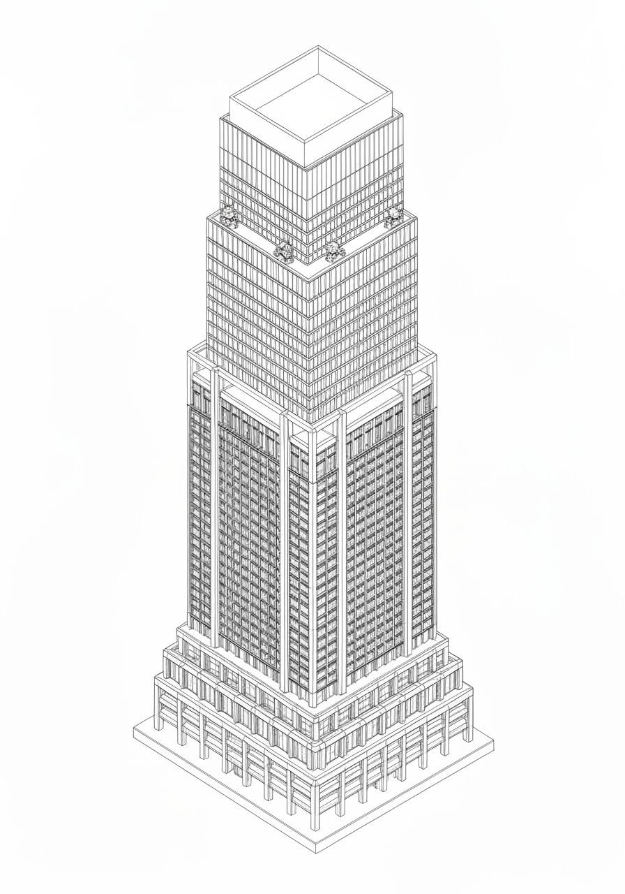 Detailed Architectural Blueprint of Modern Skyscraper