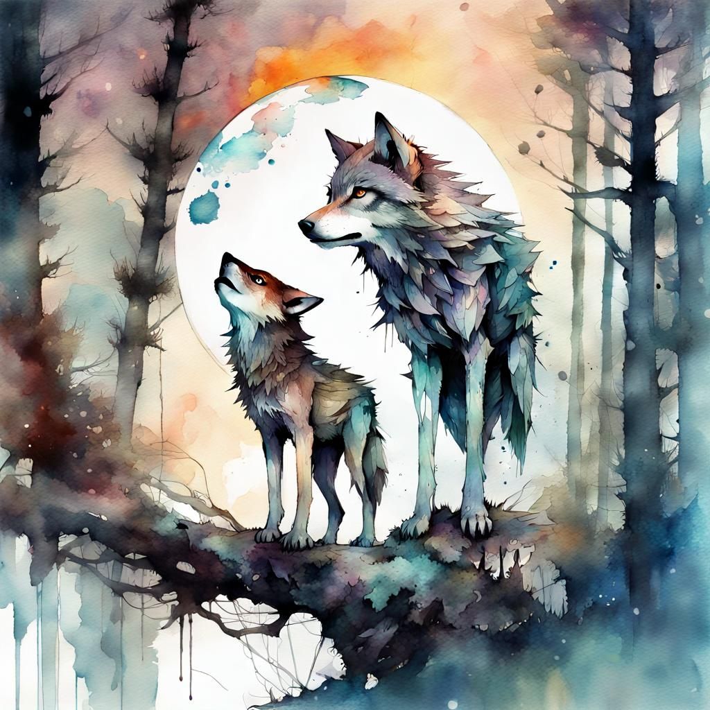 Whimsical Chibi Wolf Boy in a Moonlit Forest