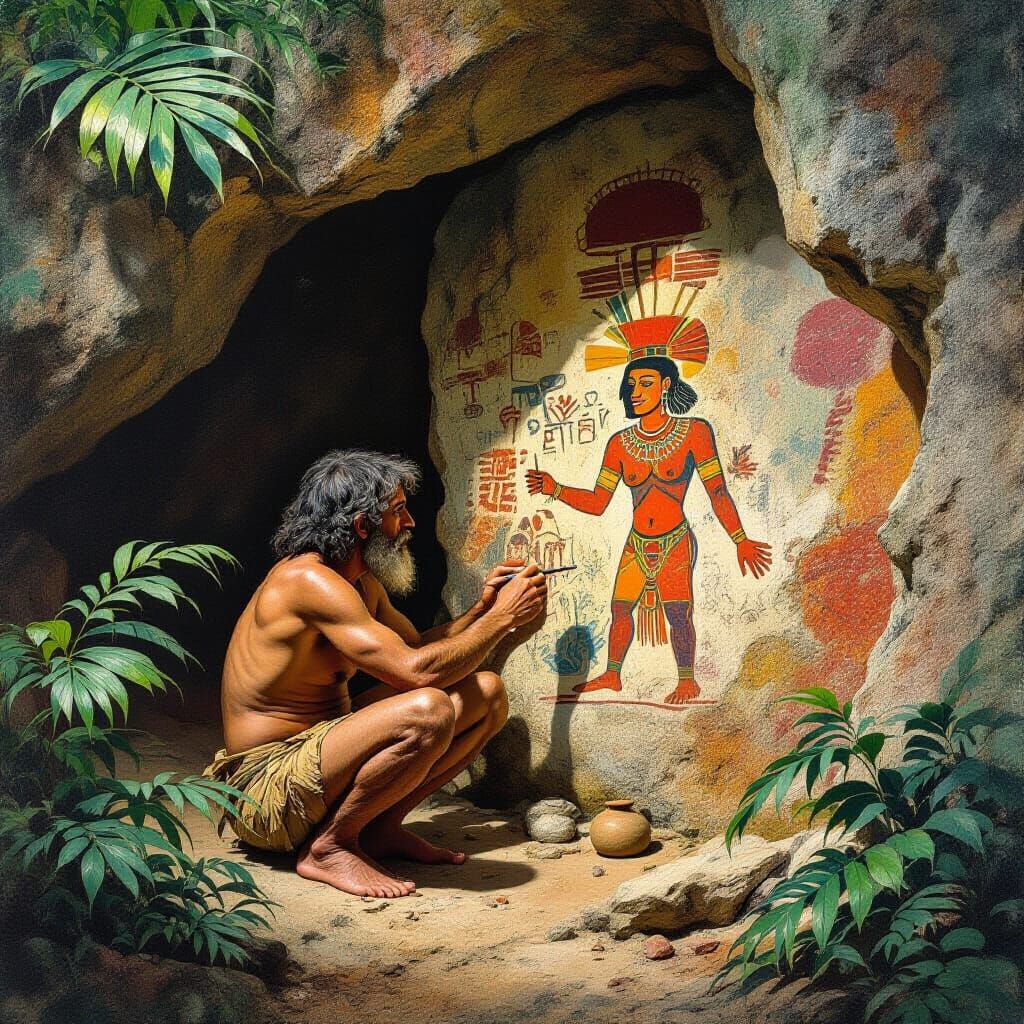 Ancient Cave Dweller Creates Rock Art in Primitive Style