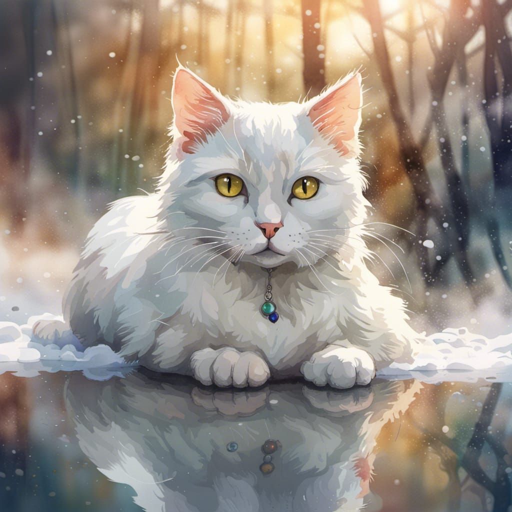 White cat on the ice
