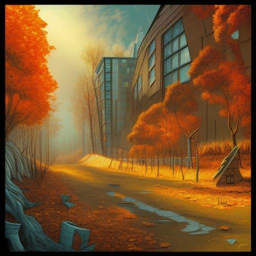 Autumn Cityscape in Comic Book Art