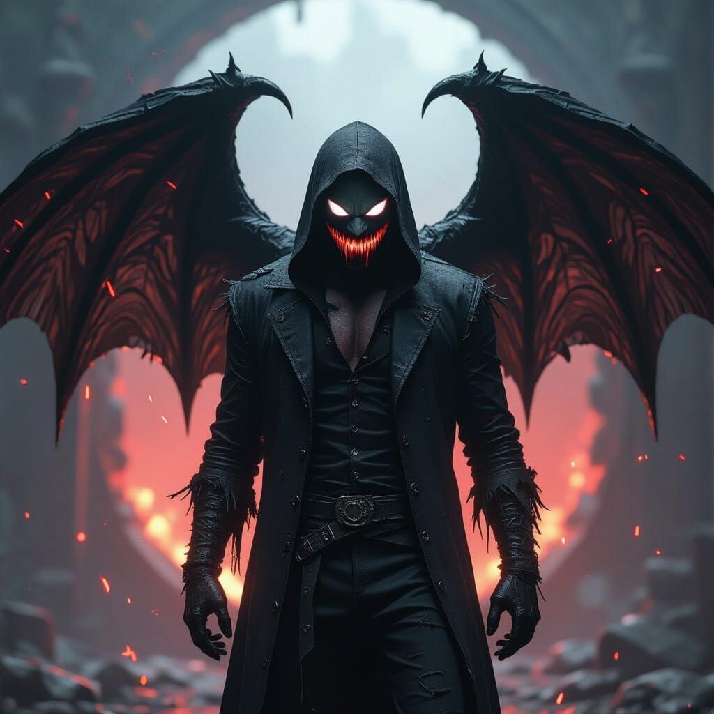 Demonic Entity Emerges from Portal in Gothic Sci-Fi Style