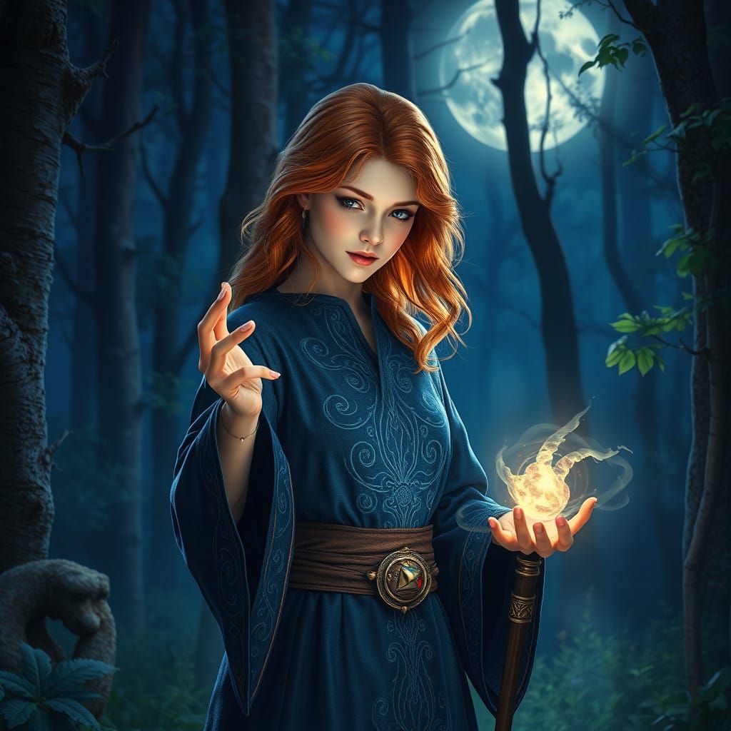 Breton Mage Under Moonlit Forest Canopy