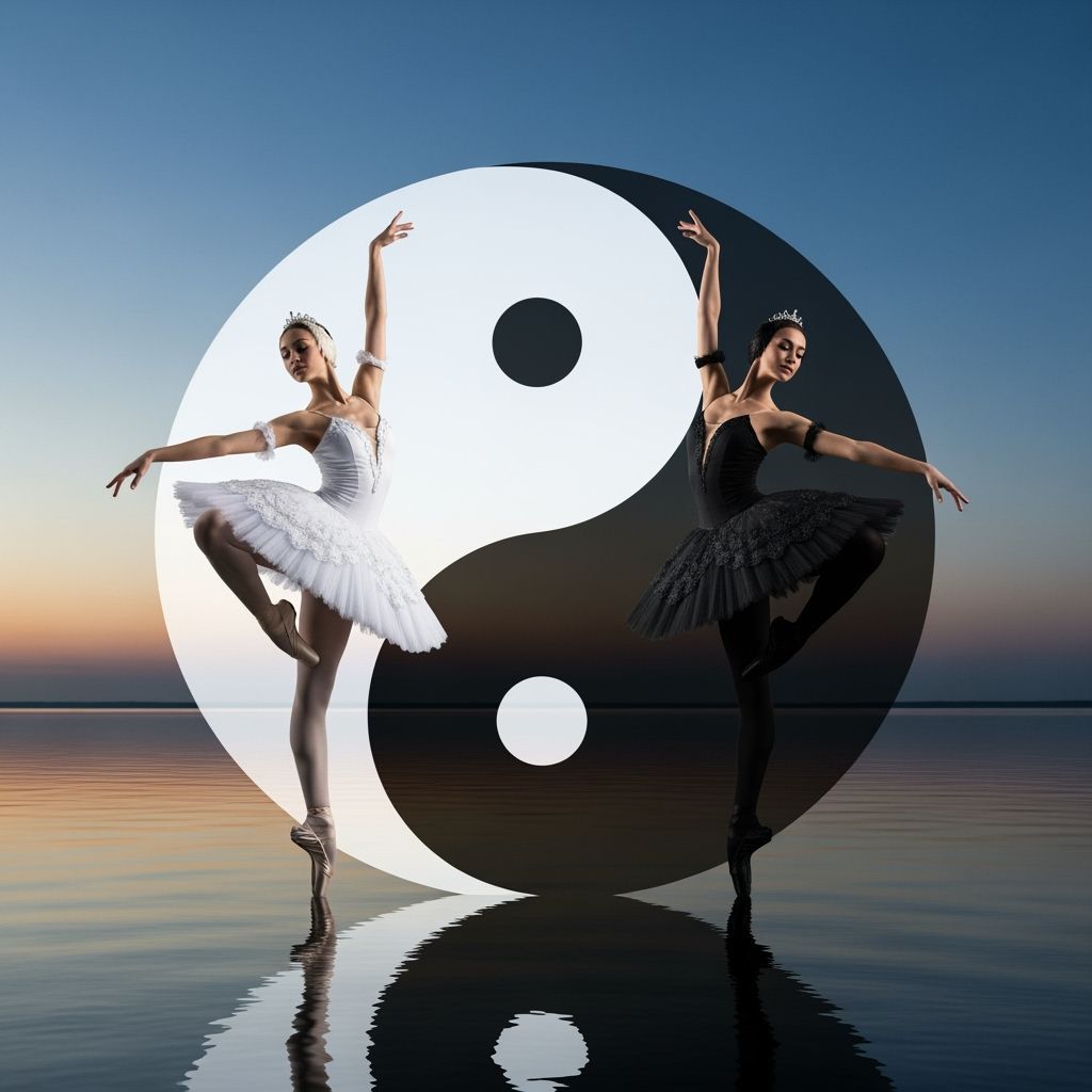 Yin and Yang Ballet Dancers Form Symbolic Dance