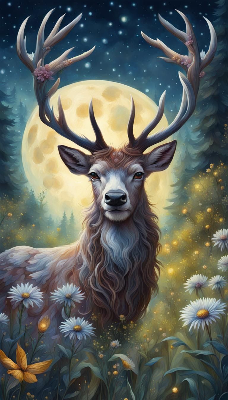 Mythic Moonlit Stag in an Enchanted Forest