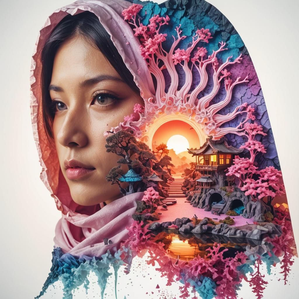 Psychedelic Sea Horse Sanctuary in Intricate Origami Style