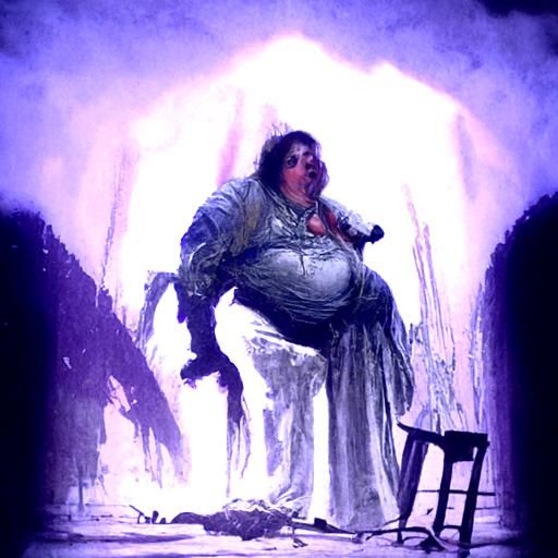 Surreal Horror Scene of a Fat Woman Falling from the Stage i...