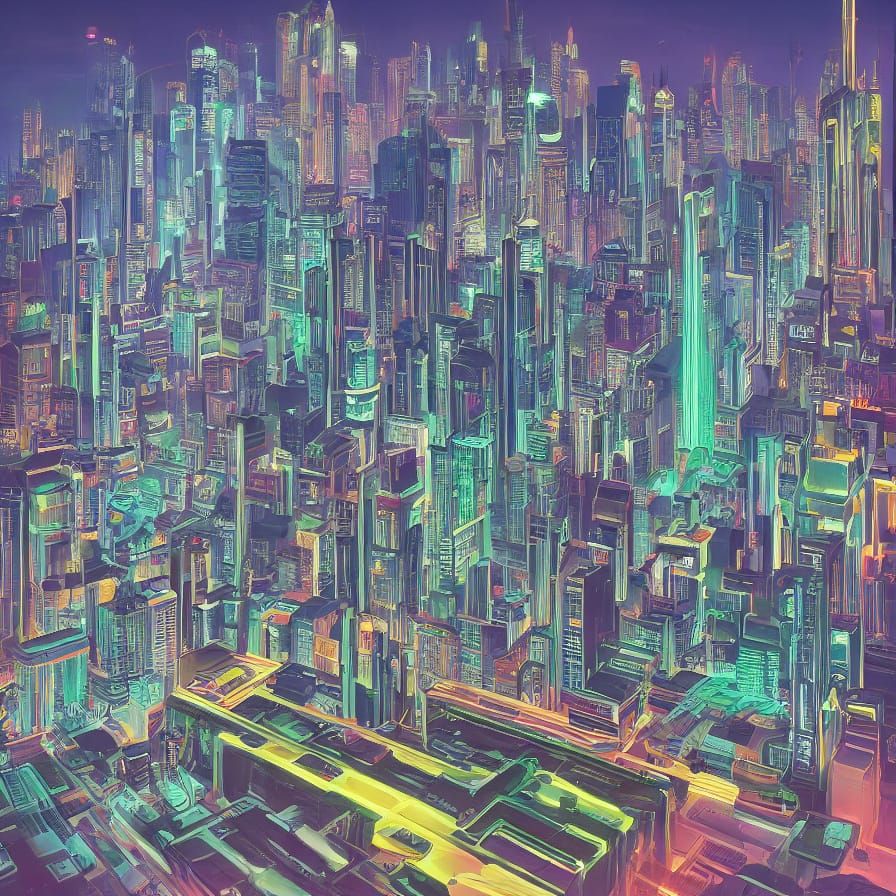 Futuristic Neon Cityscape in Syd Mead Style