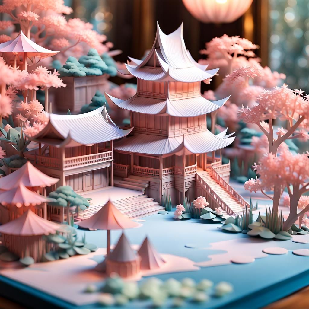 Origami Wonderland: Whimsical Origami Scene in Pastel Colors
