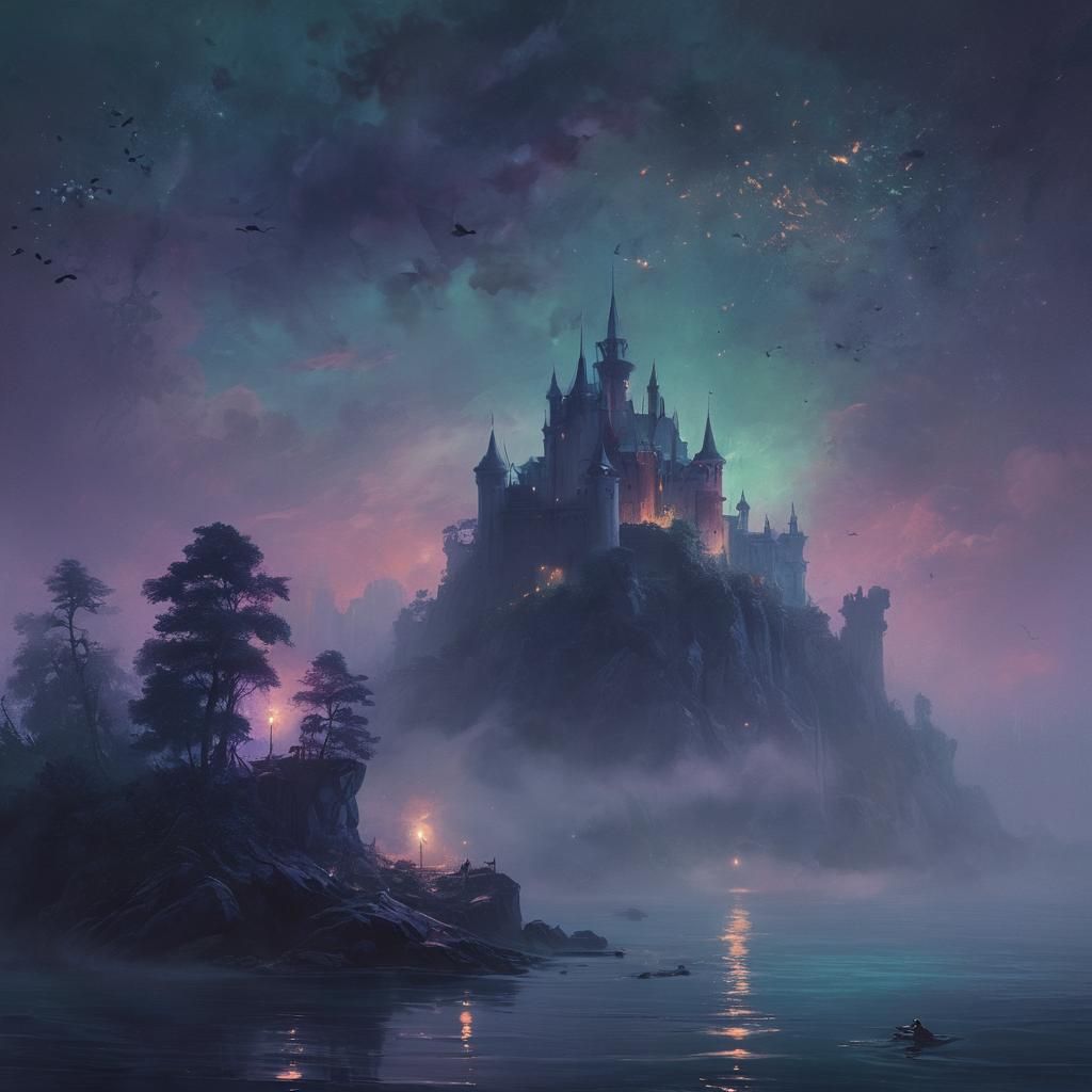 Mystical Evening on a Dark Island Castle