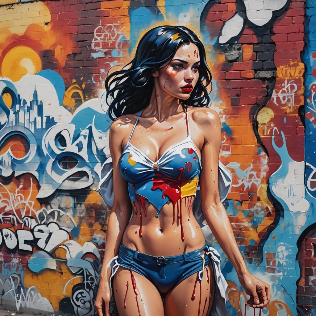 Vibrant Urban Art of Snow White in a Bikini