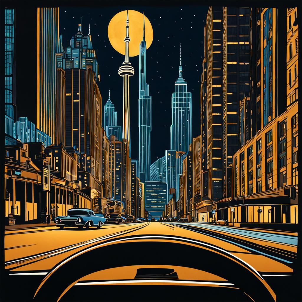 Neon Toronto Nightscape in Art Deco Style