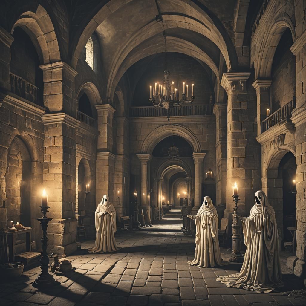 Ghostly Scenes in an Ancient Castle by Candlelight