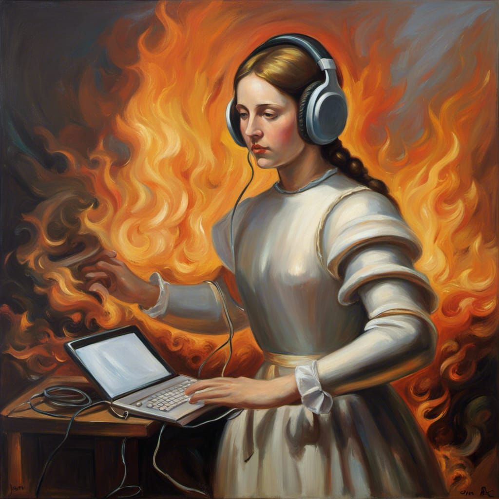 Joan of Arc at the Stake, a Cyberpunk Impressionist Masterpi...