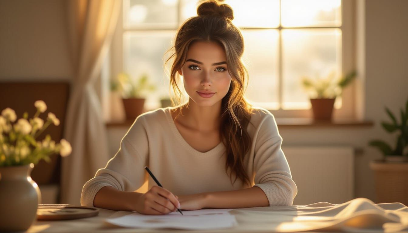 Photorealistic Portrait of a Naturally Beautiful Woman Focus...