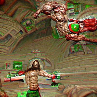 Jesus Battles Doomguy in Epic Cyberpunk Confrontation