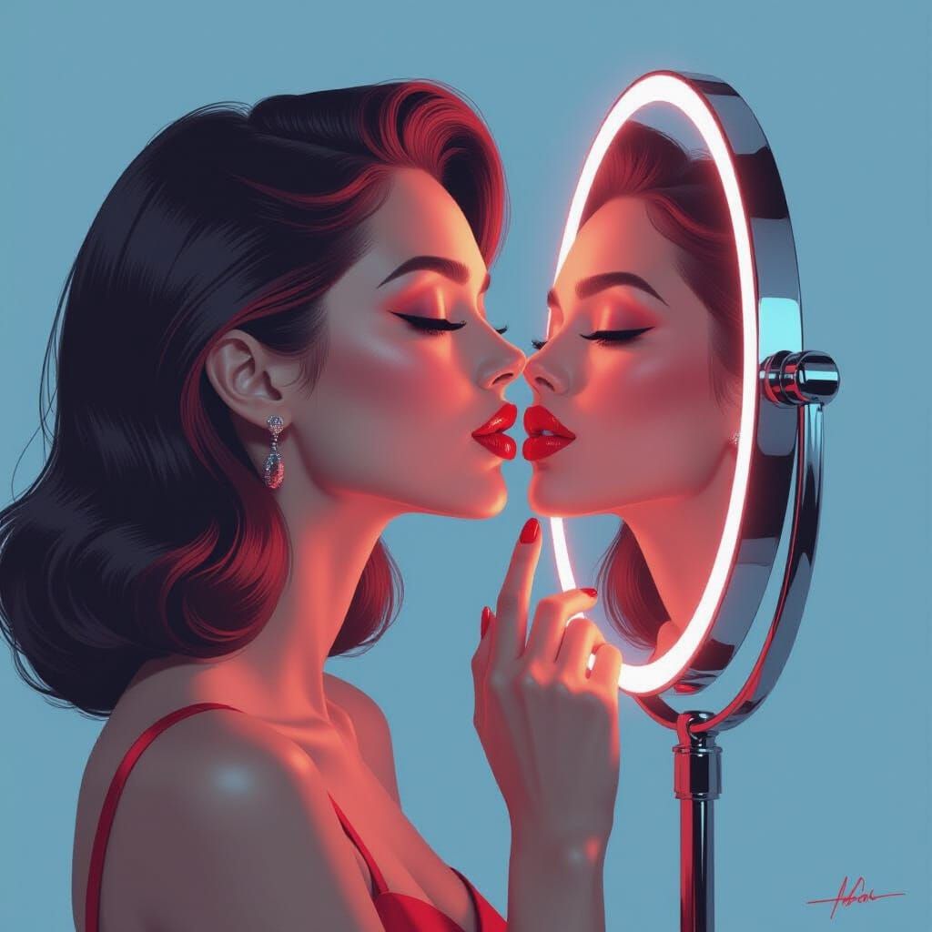 Ruby Lips Kissing Mirror, Leaving Crimson Mark