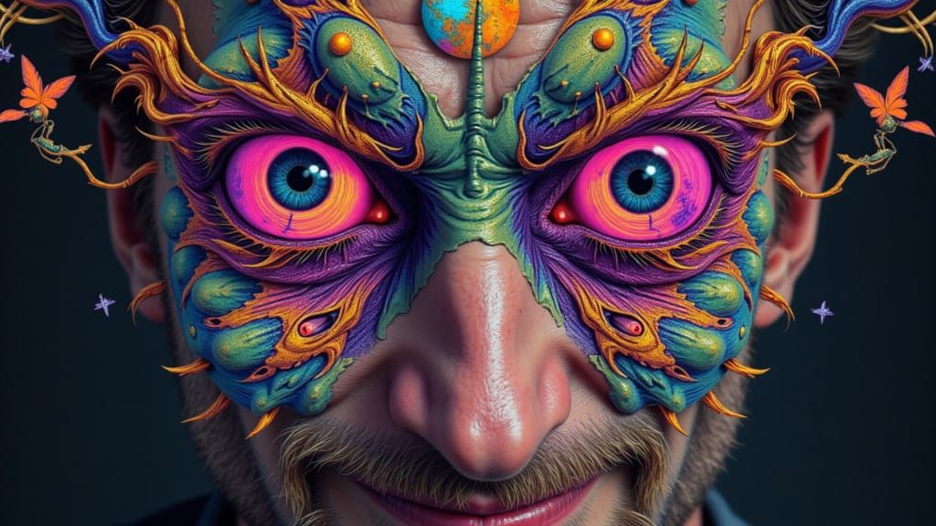 Fractal Faced Man in Fairy Punk Dreamscape