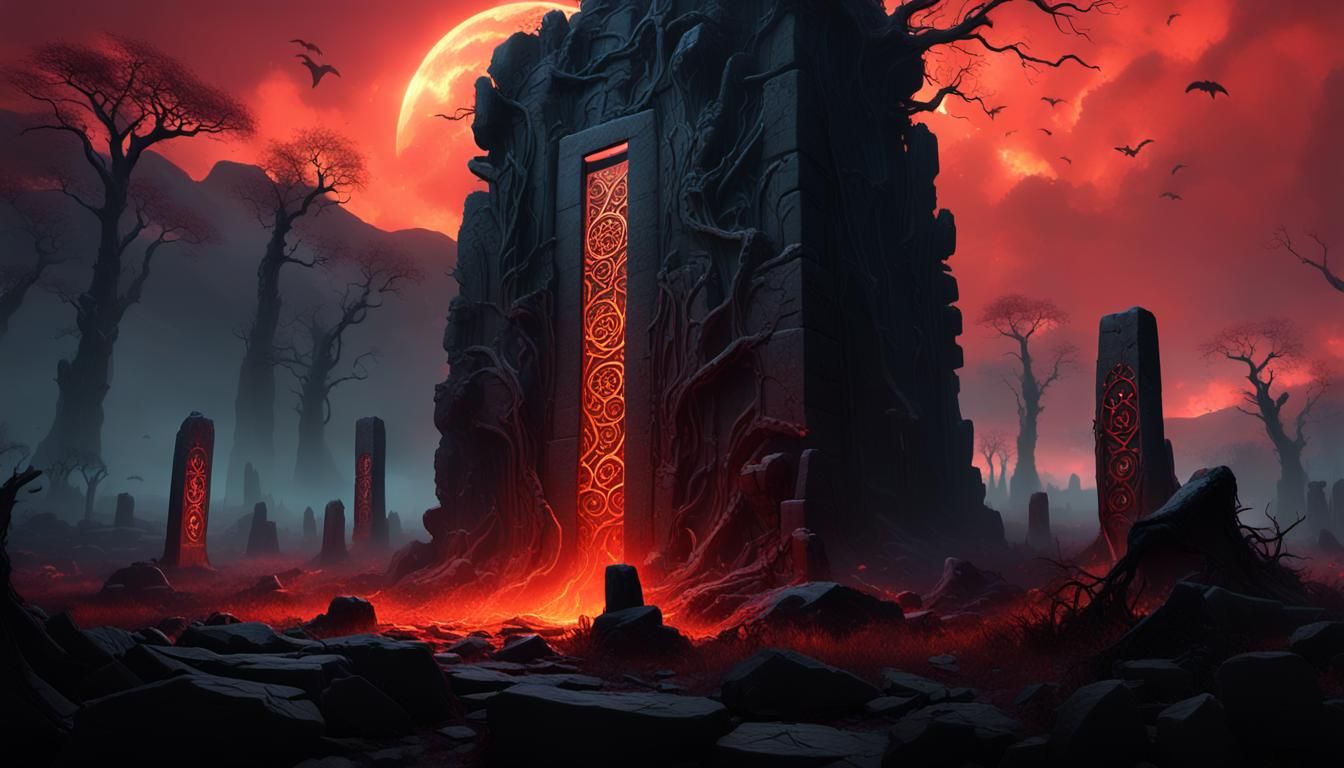 Ethereal Dark Fantasy Monolith Erupting with Power