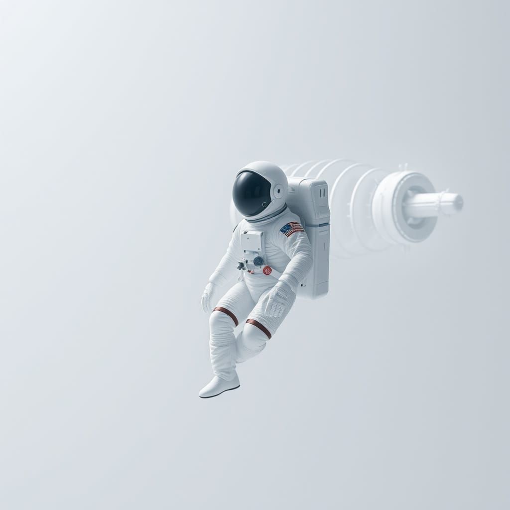 Astronaut in White Void with Rib Station