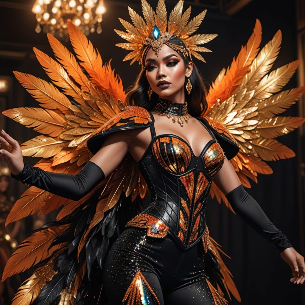 Exotic Dancer in Holographic Corset: Vivid Digital Art