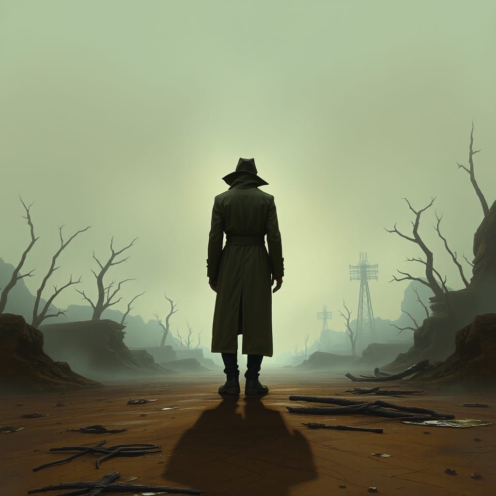 Dystopian Figure in Post-Apocalyptic Landscape