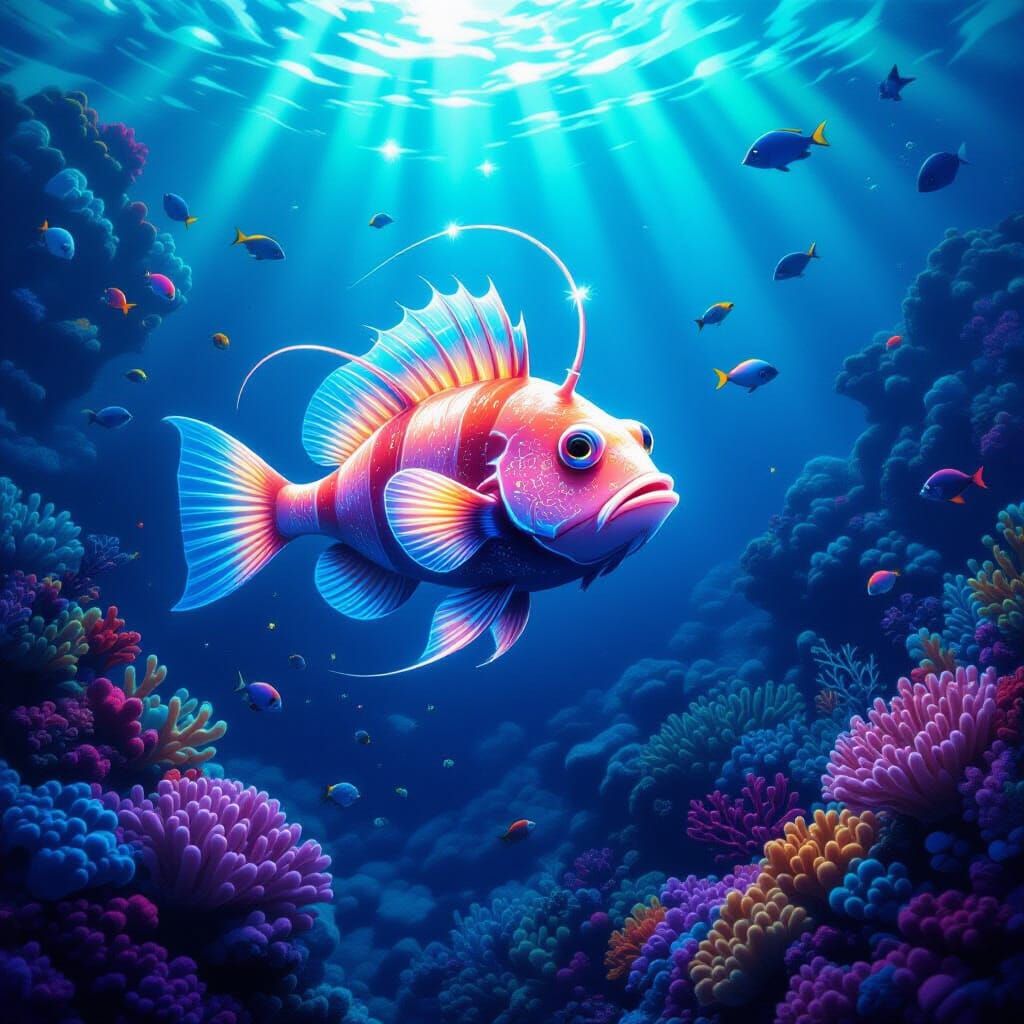 Bioluminescent Anglerfish in Mariana Trench Coral Reef