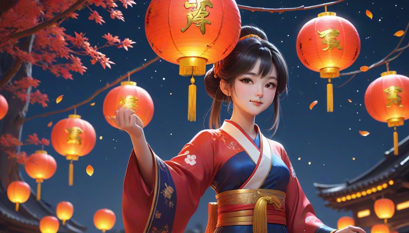 3D Anime Art for Mid-Autumn Festival Wishes