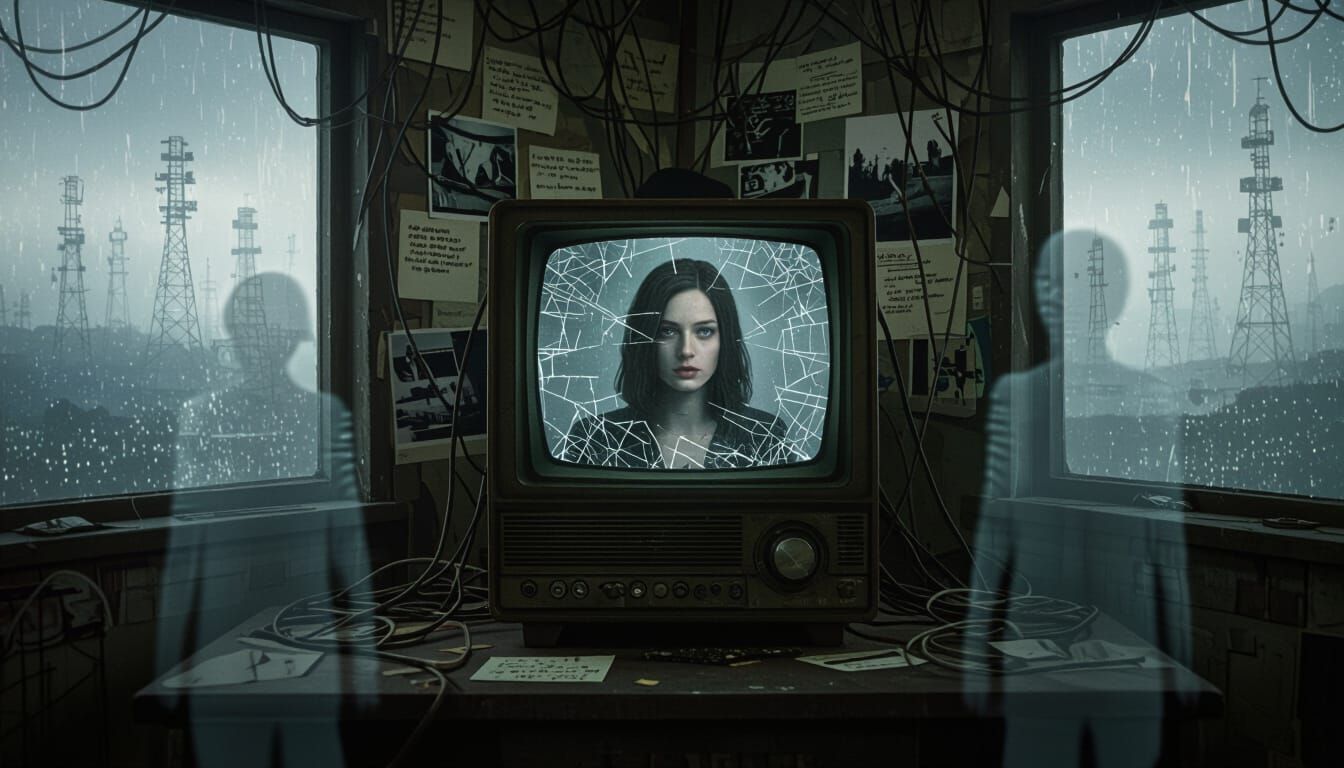 Woman in Dim Radio Station, Ghostly Static Figures