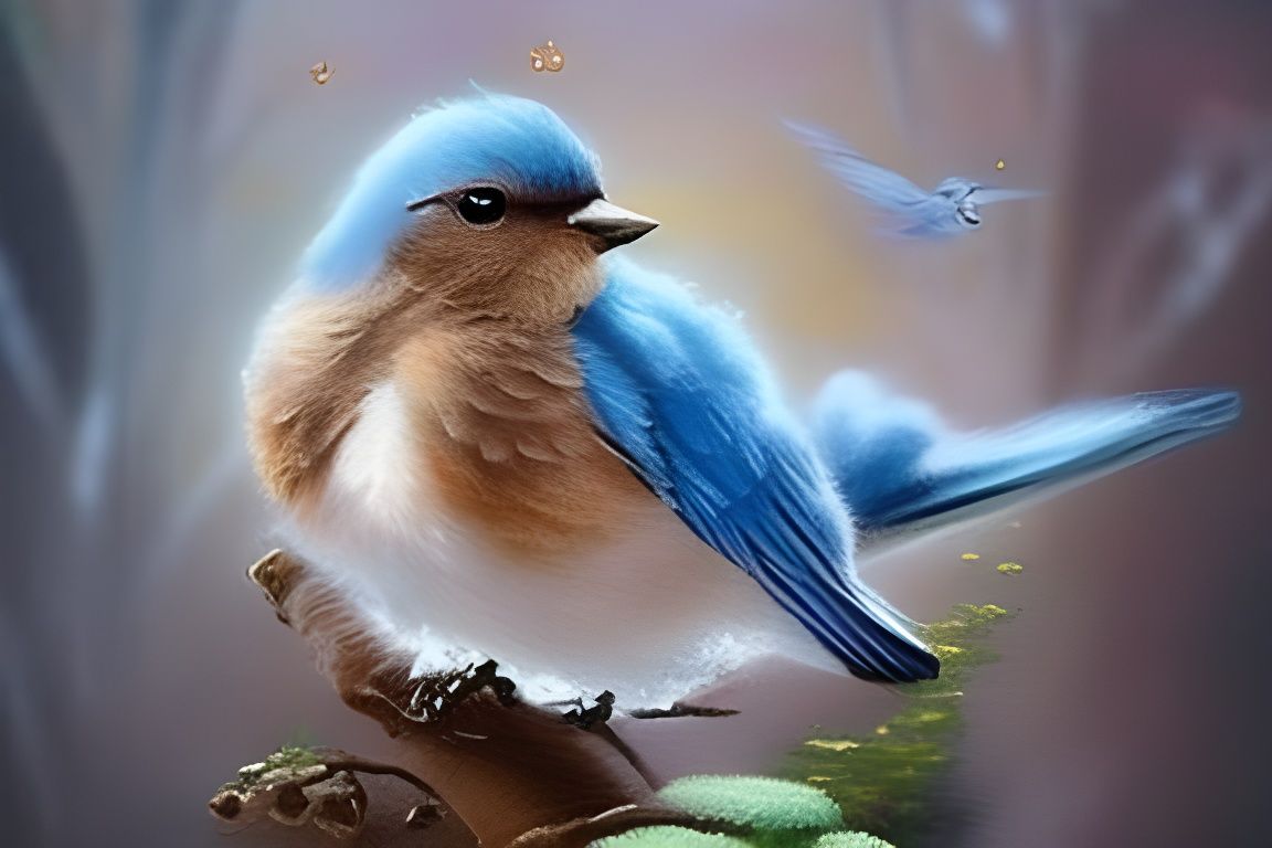 Whimsical Bluebird in Ethereal Misty Landscape