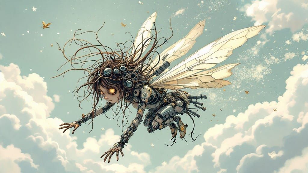 Whimsical Pixie in a Dreamy Mixed Media Wonderland