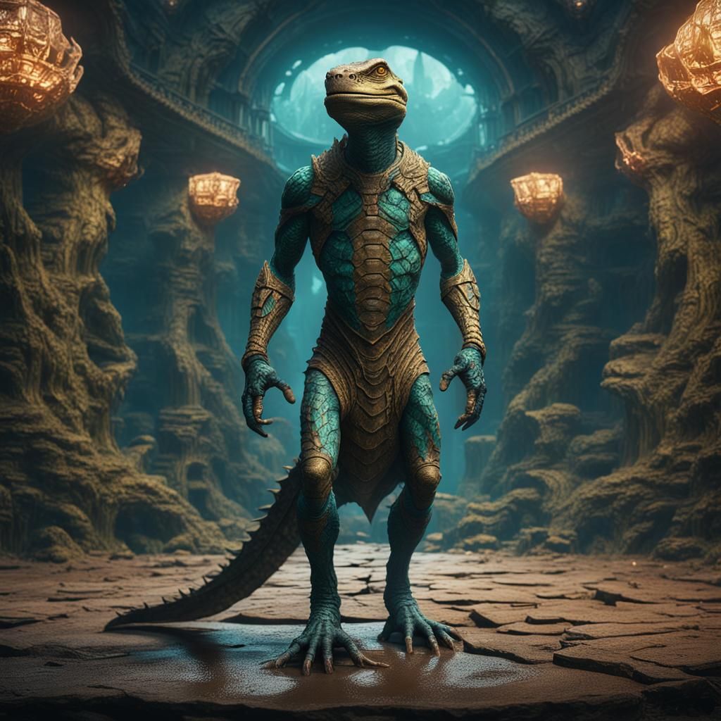 Cyberpunk Fantasy Lizard Man in Deep Color