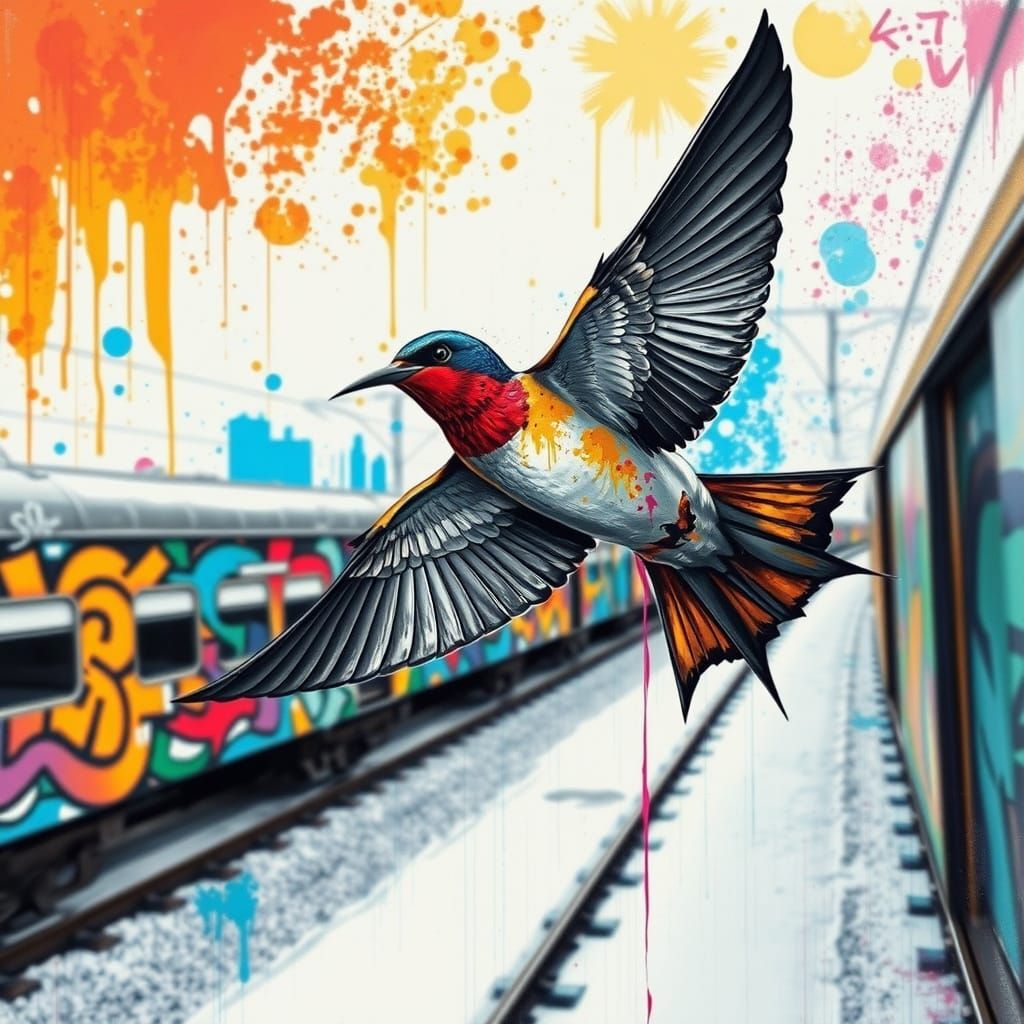 Russian Train Transformed by Vibrant Graffiti in Mid-Flight