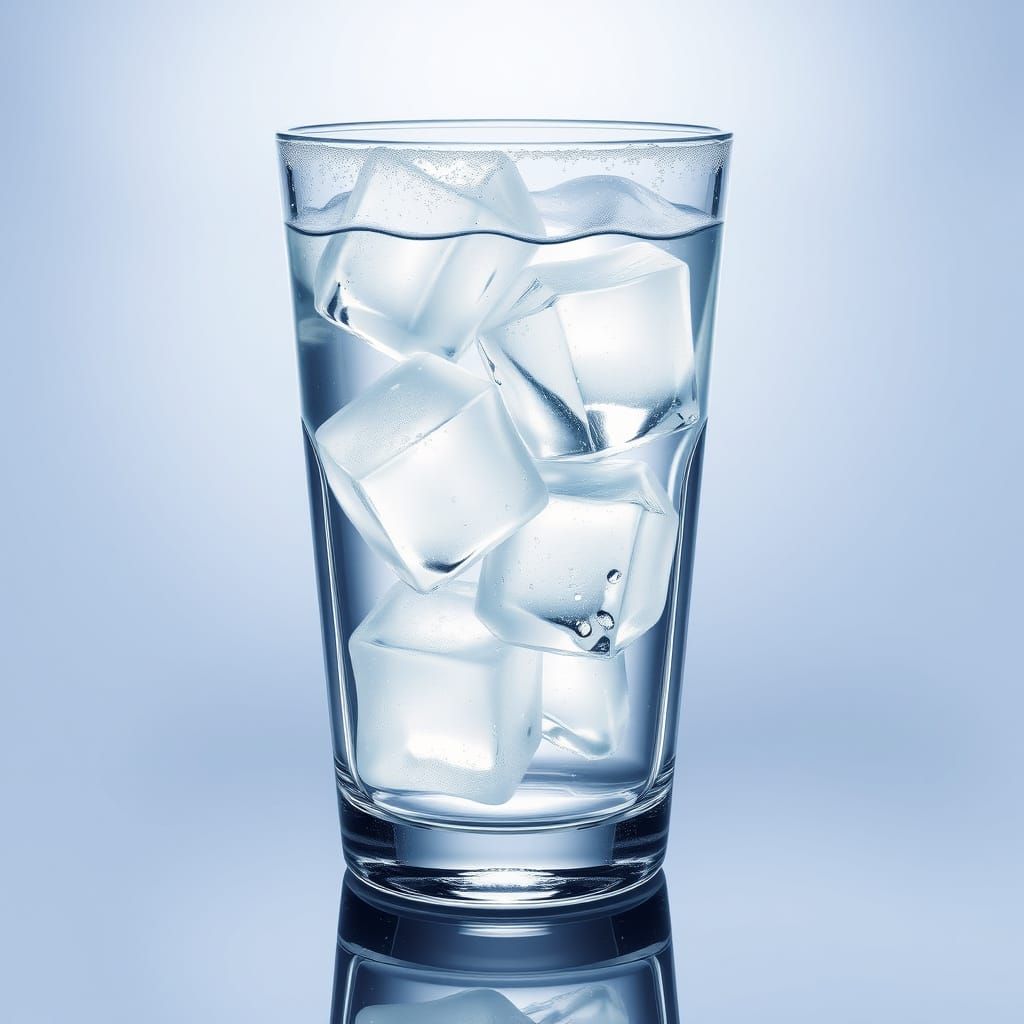 Hyperrealistic Glass of Water with Ice