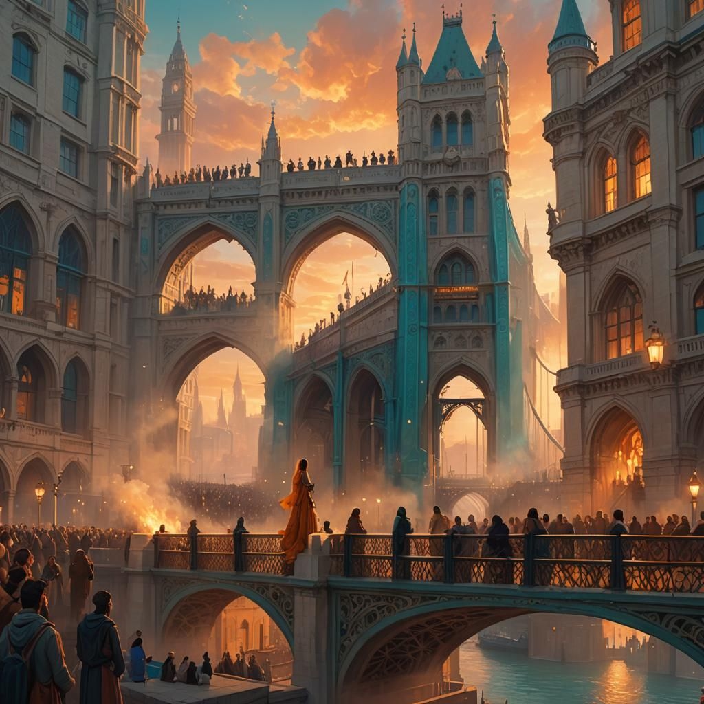 A Girl on London Bridge Poetic Performance in Sunset Glory