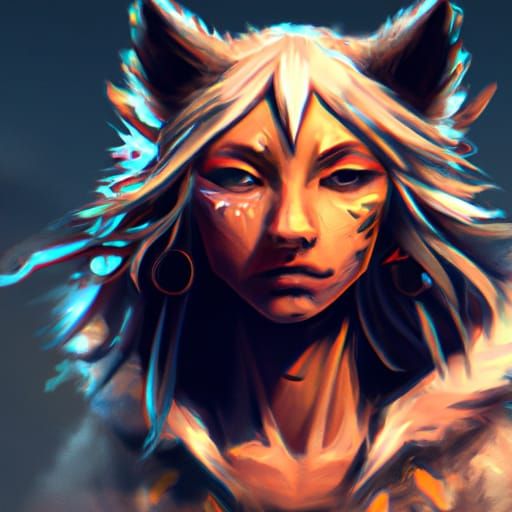 Ethereal Watercolor Wolf Maiden in Dark Fantasy