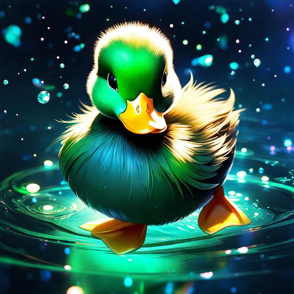 Vibrant Chibi Duck Constellation Illuminates Icy Glow Pond