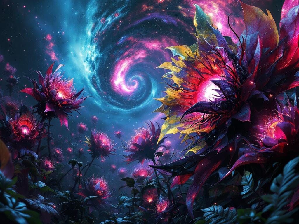 Glitchpunk Carnivorous Flower Garden in Cyberpunk Style