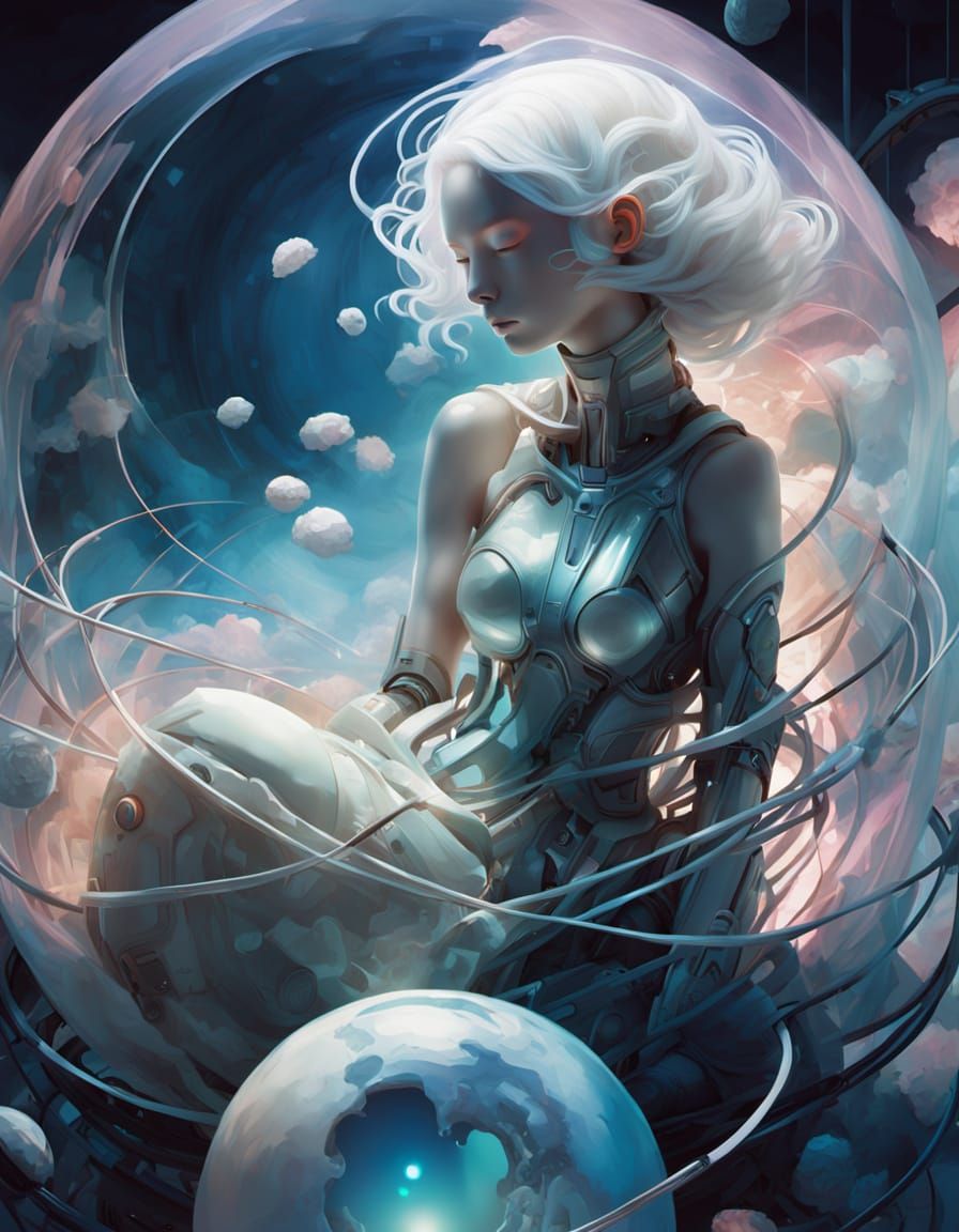 Robot in Eggshell: Surreal Futurism in Pastel Colors