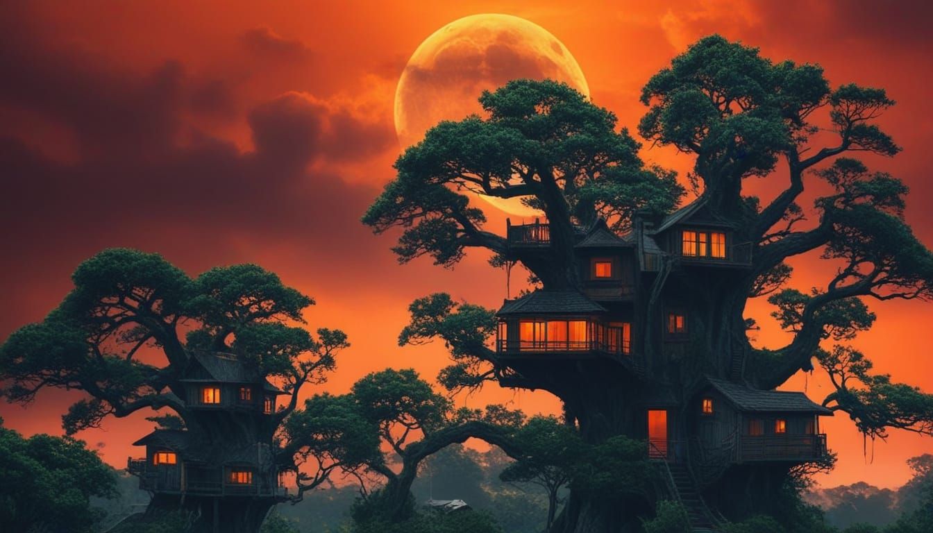 Epic Treetop Metropolis Unveiled Under Stormy Skies