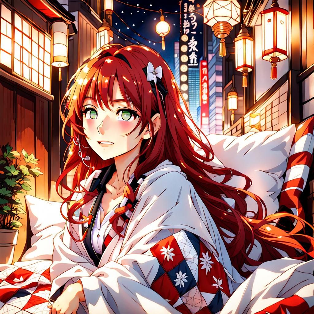 Dreamy Anime Girl Enjoys Cozy Bedroom Scene in Shibuya
